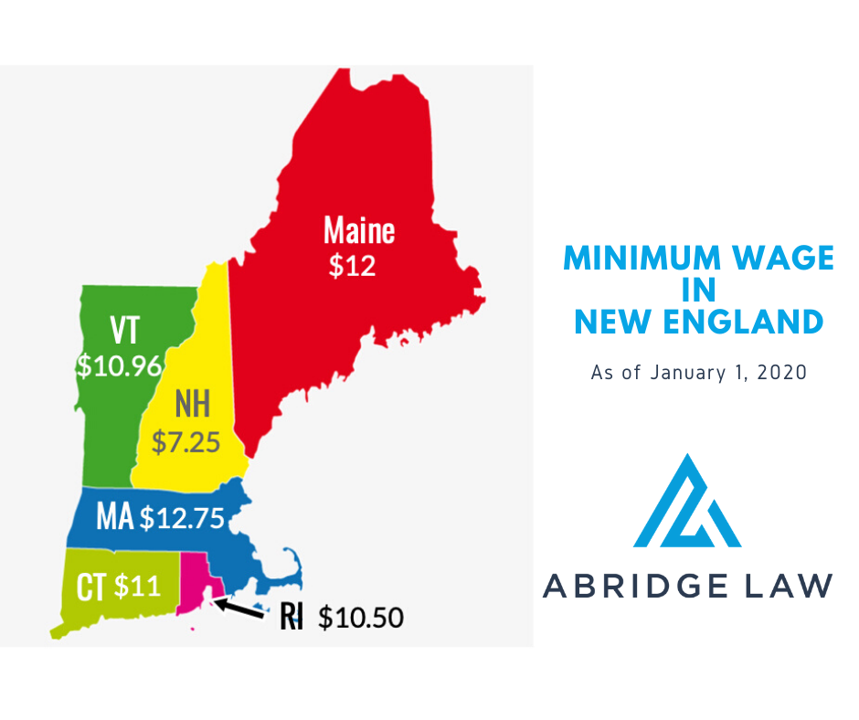 Minimum wage in New England as of January 2020